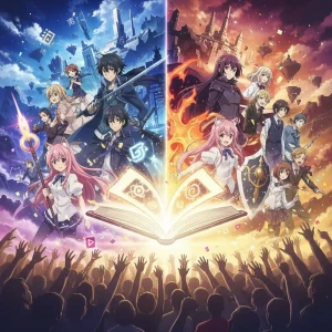 A collage of popular light novel to anime adaptations celebrating their global impact.